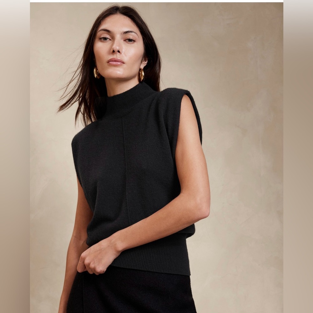 Banana Republic FRANCA CASHMERE PADDED-SHOULDER TOP black size XL